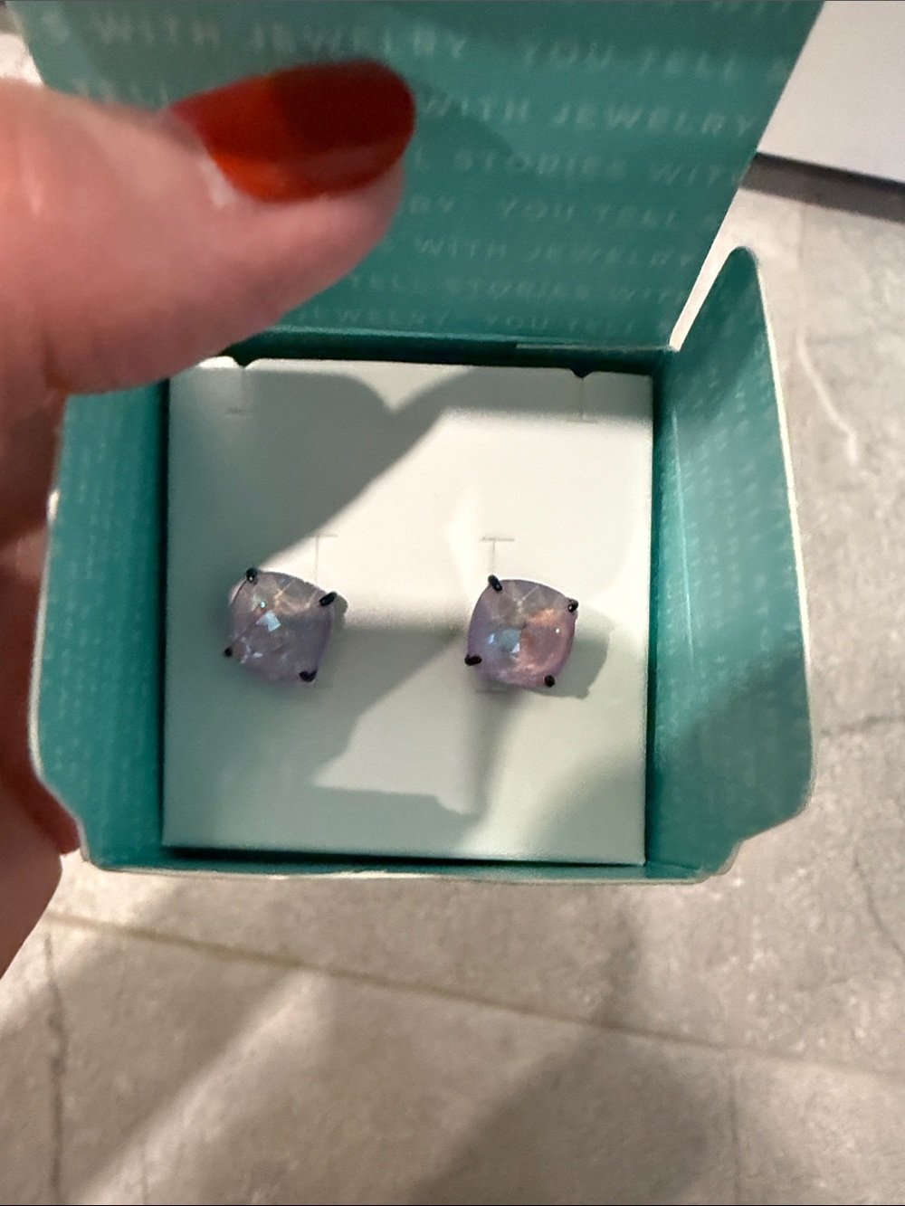 Origami Owl Lavender Opal Cushion Stud Earrings - Iridescent Lavender